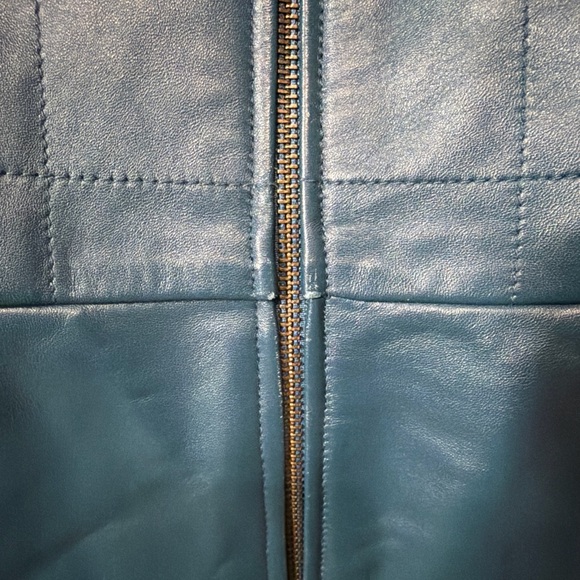 Alfani Teal Blue Leather Zip Jacket - Picture 6 of 9
